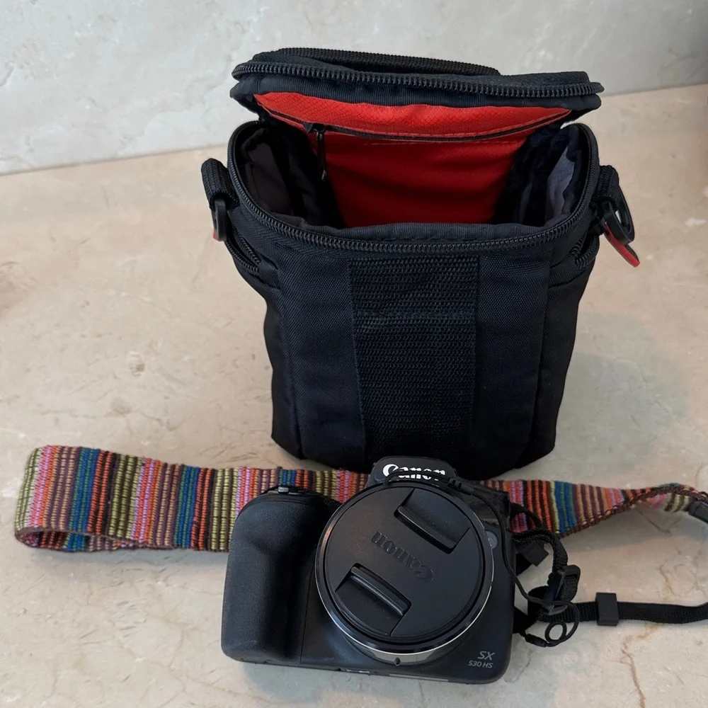 Canon Black Camera with Red Interior Case